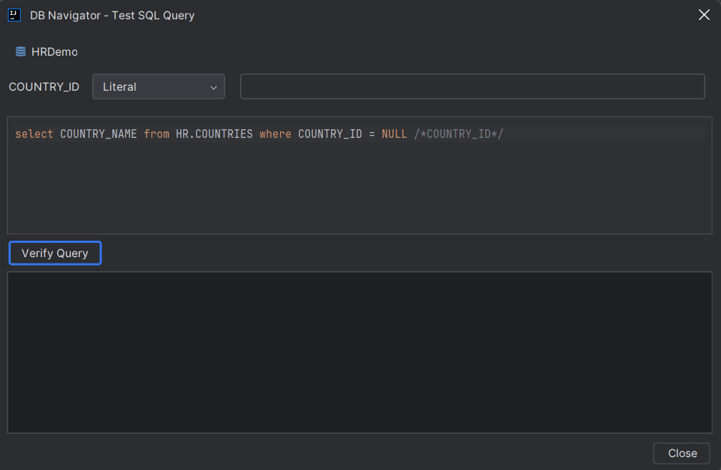 DB Navigator - Test SQL Query dialog box