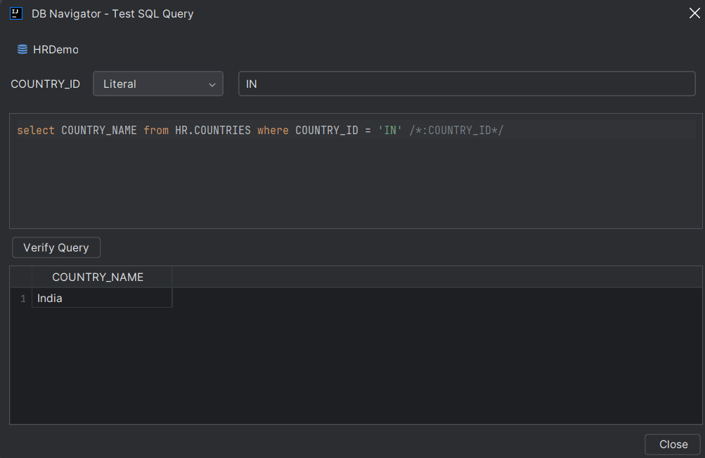 SQL Statement verified with results