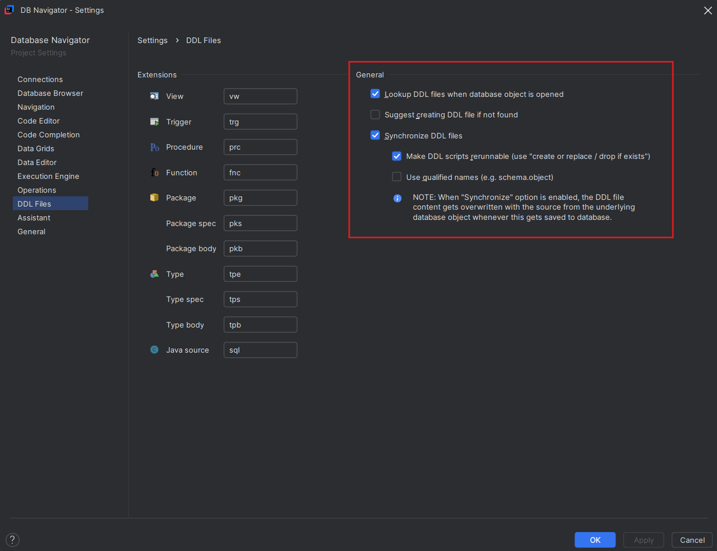 DDL File Settings DDL File Settings