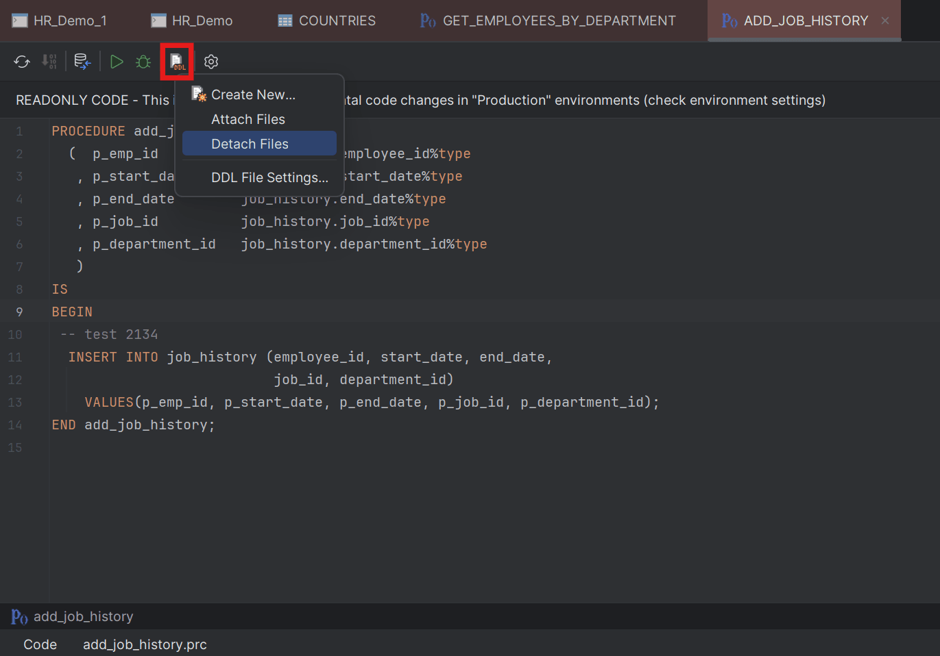 Detach DDL File option