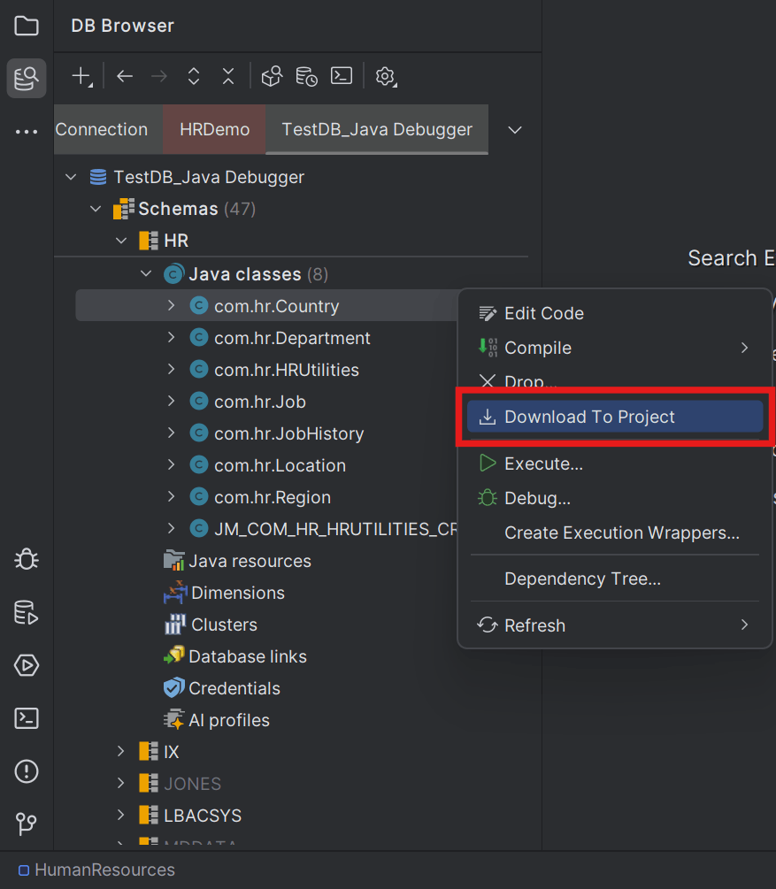 Download to Java project option Download to Java project option