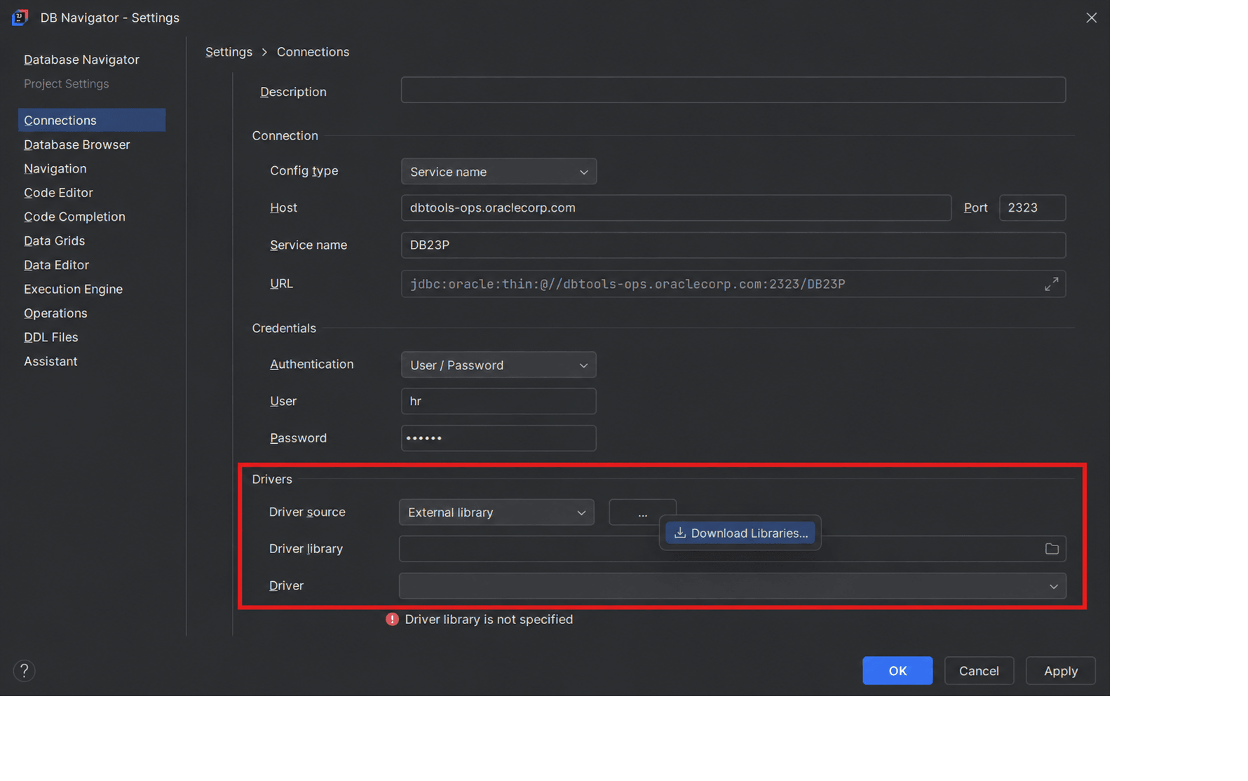 External library driver source