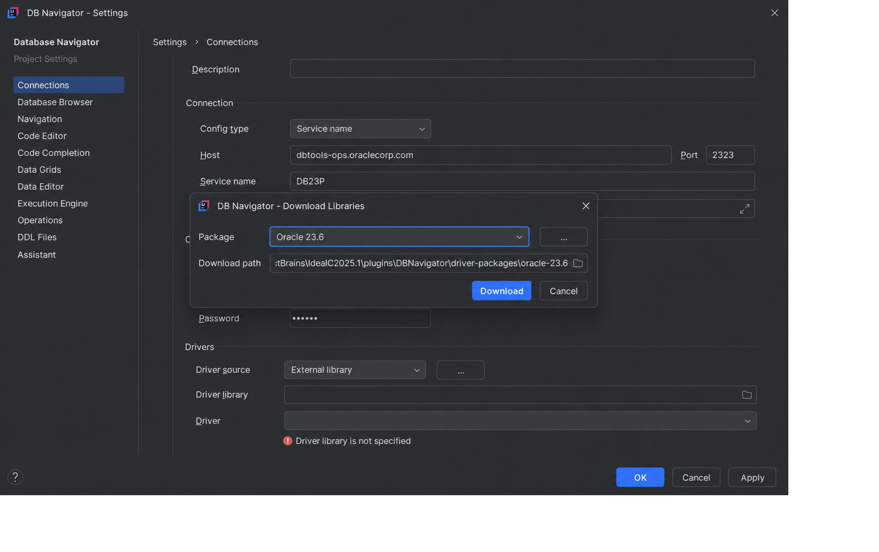 External library driver guided download