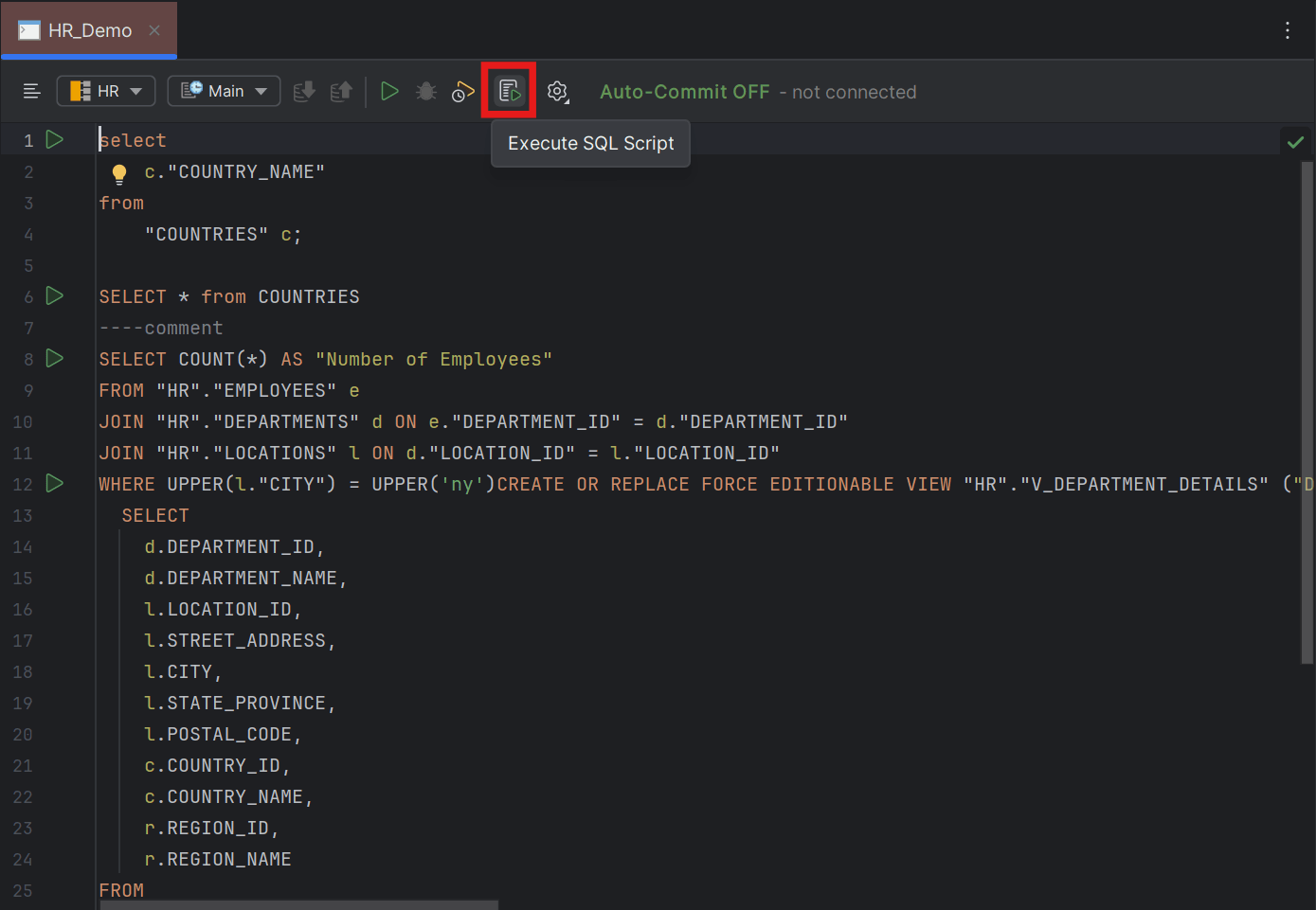 Execute SQL script option