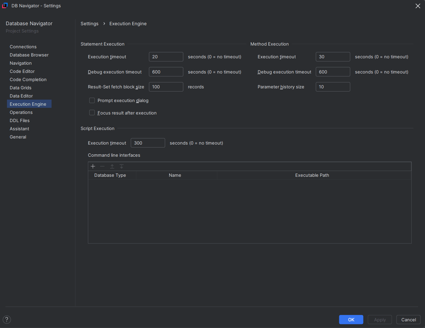 Execution Engine Settings