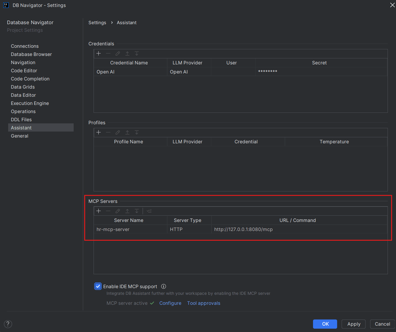 MCP Server build through DBN integrated with DB Assistant