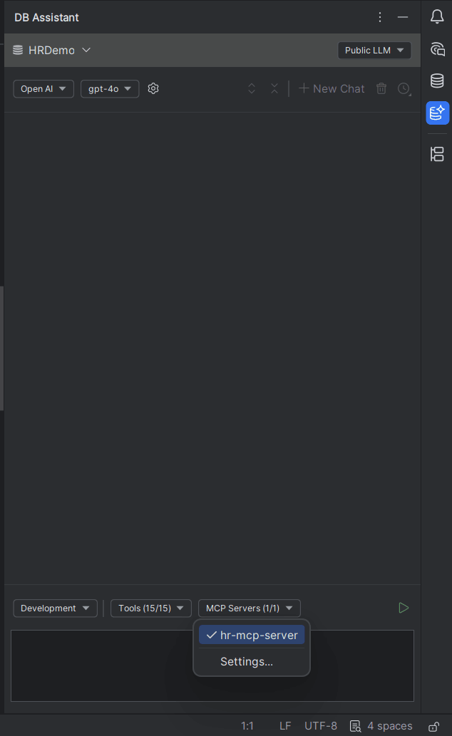 MCP Server built through DBN available in DB Assistant Servers list
