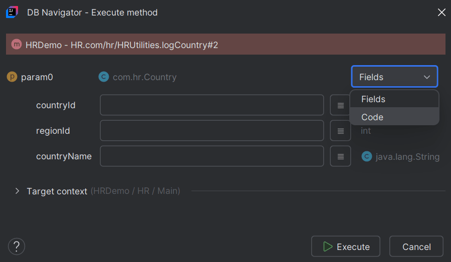 Java Execute Method - Field and Code