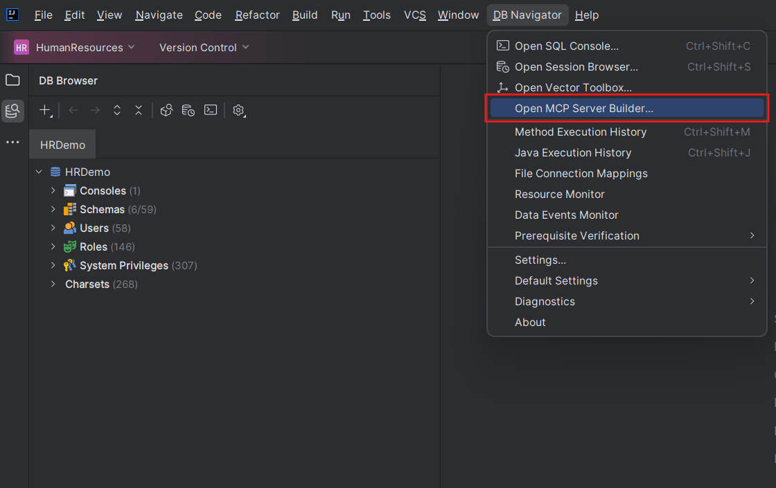 Open MCP Server Builder navigation menu option