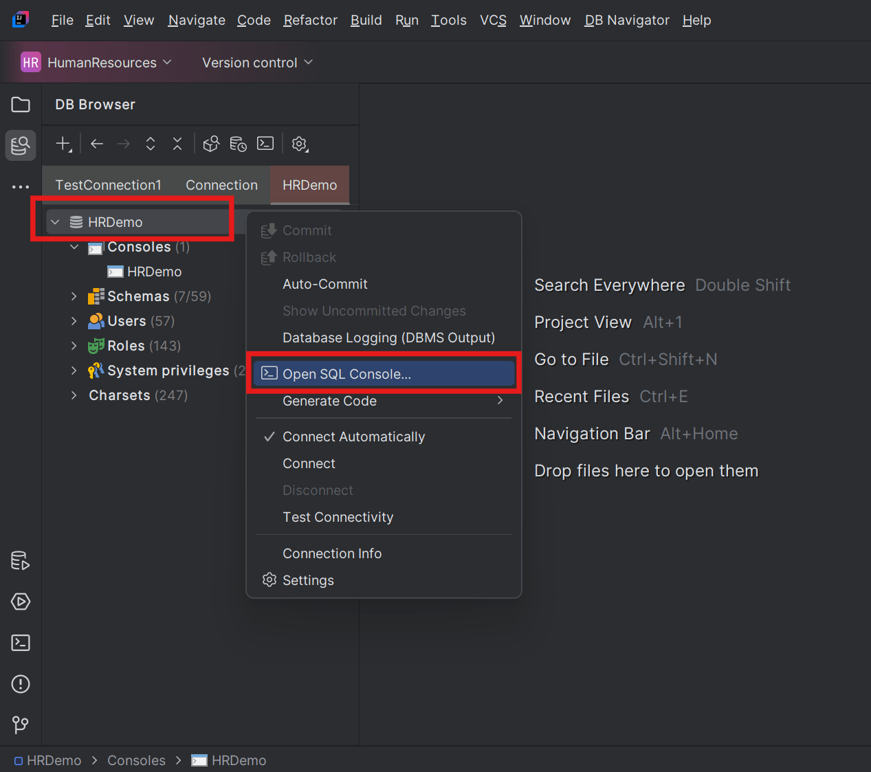 SQL console open in SQL editor window SQL console open in SQL editor window