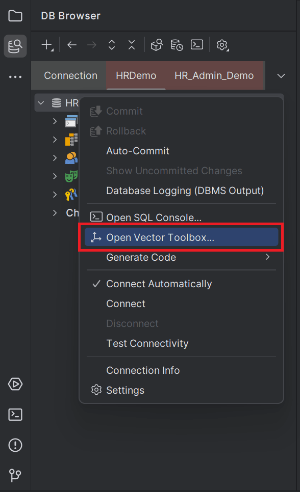 Open Vector Toolbox from DB connection Open Vector Toolbox from DB connection