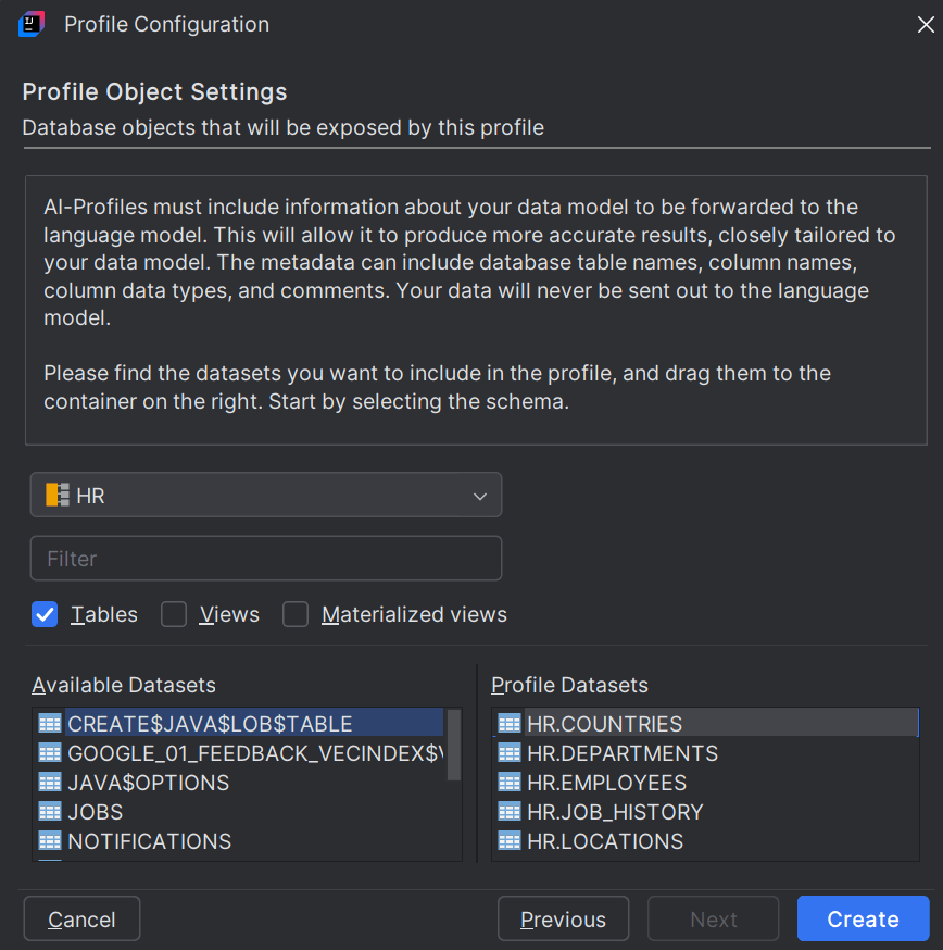 Profile Configuration - Profile Object Settings dialog box