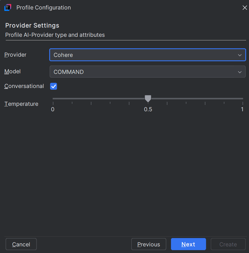 Profile Configuration Profider Settings dialog box