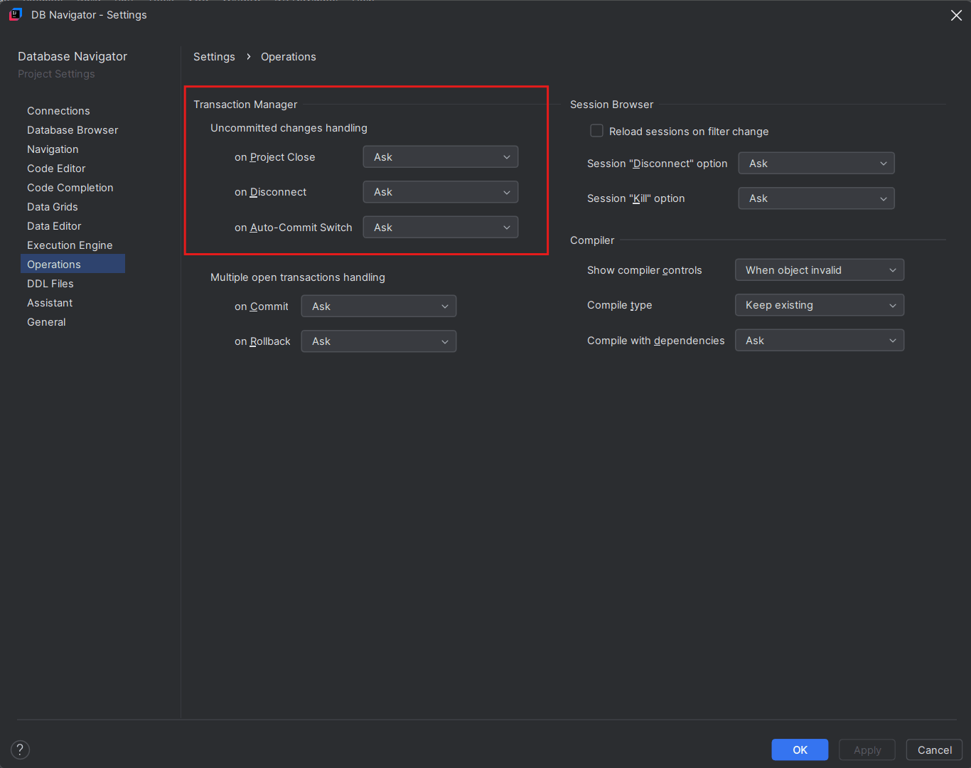 Transaction Manager settings