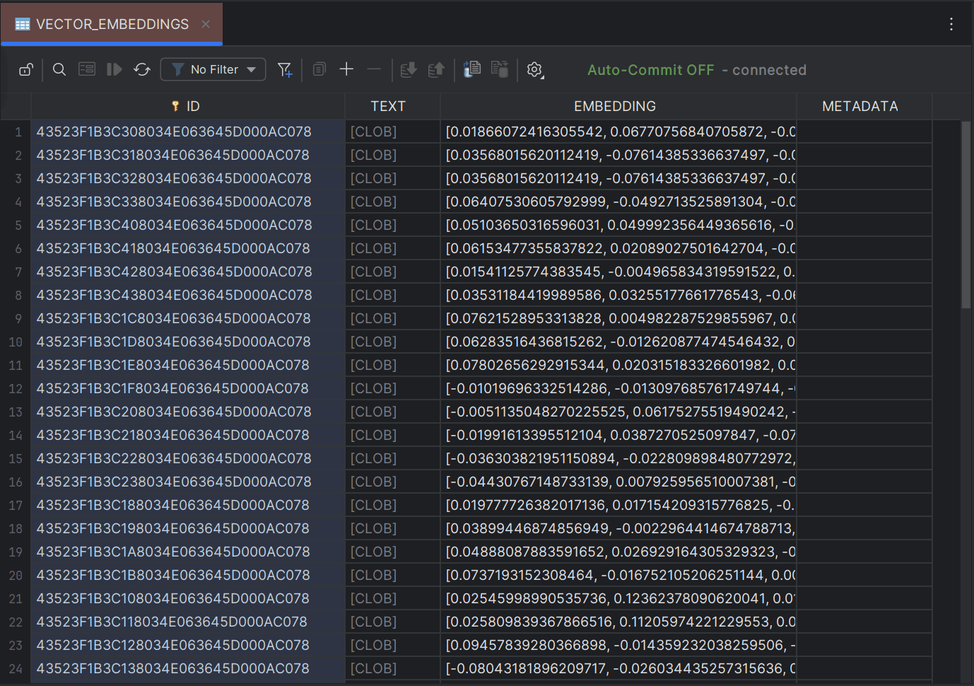 Vector Embeddings in Table Editor Vector Embeddings in Table Editor