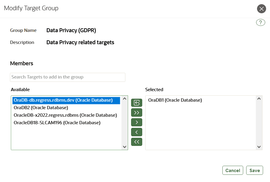 Modify Target Group dialog box