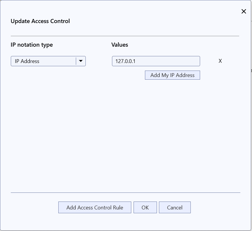 Screenshot of Update Access Control Dialog