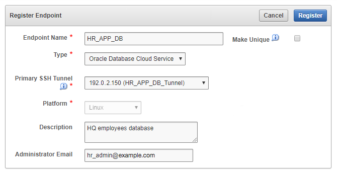 Description of dbcs-register-endpoint-screenshot.png follows