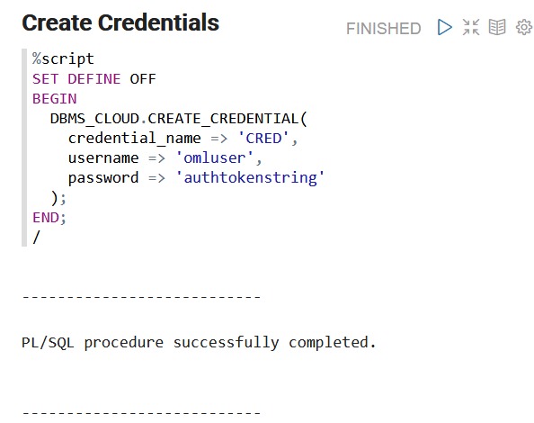 DBMS_CLOUD.CREATE_CREDENTIAL procedure