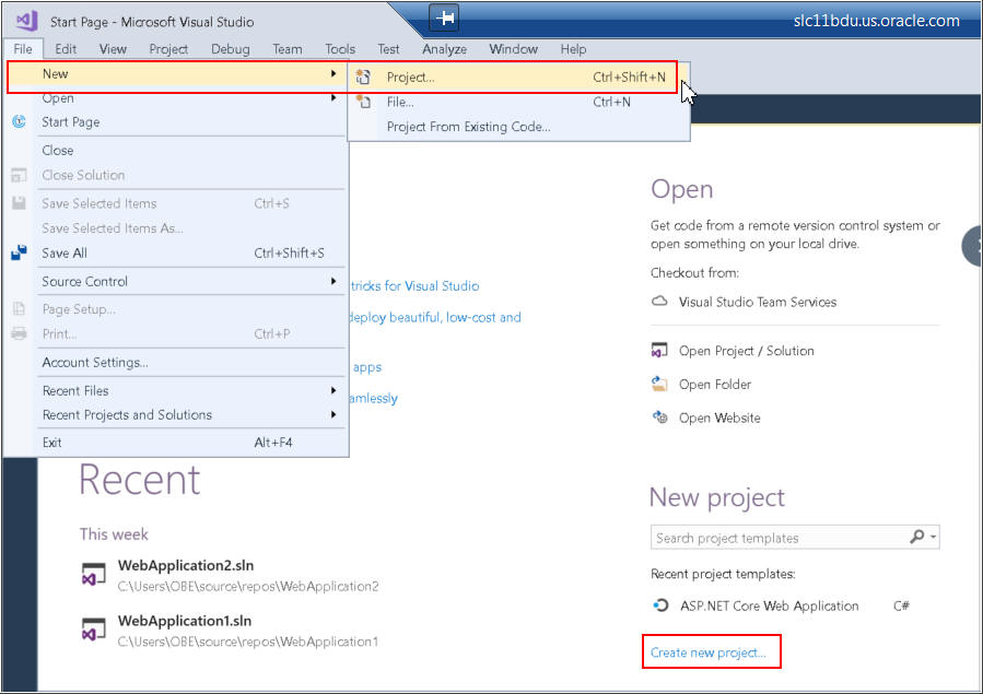 Creating a new project in Visual Studio