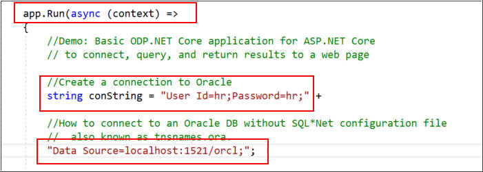 Credentials required to access the data source added to the code