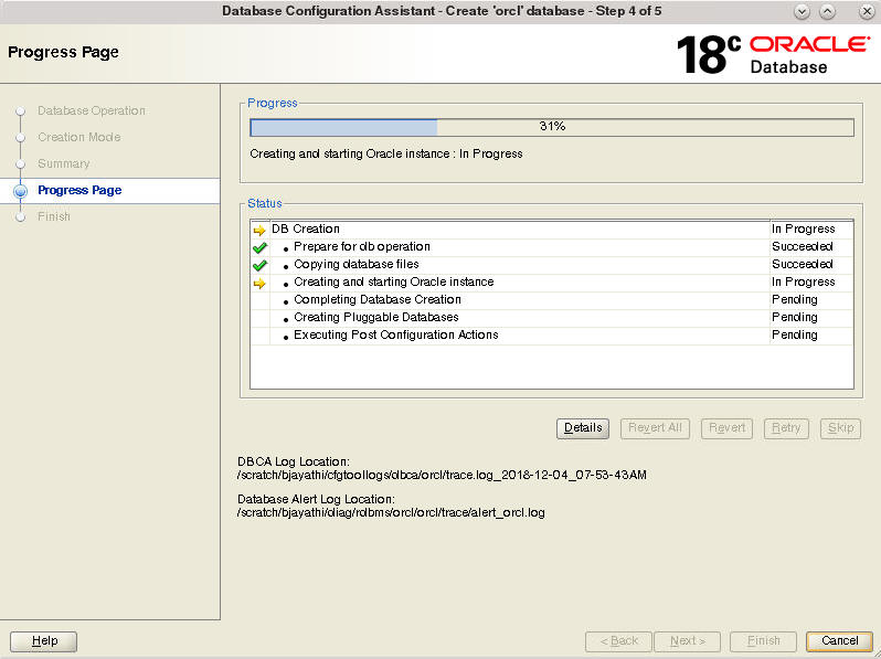 Description of the Database Creation progress