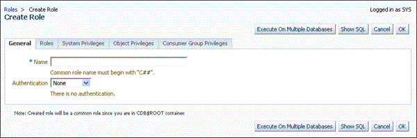 Create Role Page in Enterprise Manager