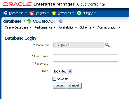 Database Login Page in Enterprise Manager