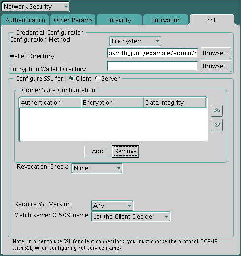 SSL Client Configuration in Oracle Net Manager