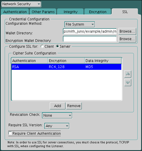 Require Client Authentication Setting
