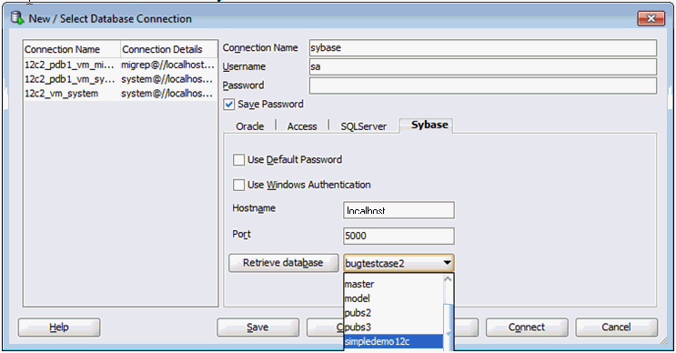 Creating a Connection to the Sybase Database