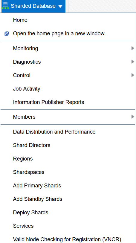 Sharded database menu