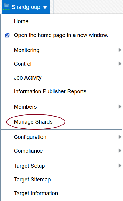 shardgroup menu with Manage Shards