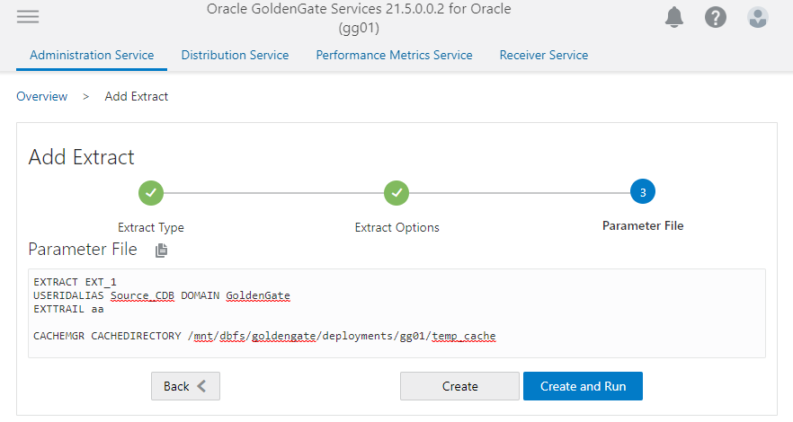 Extract parameters for defining the temporary cache files