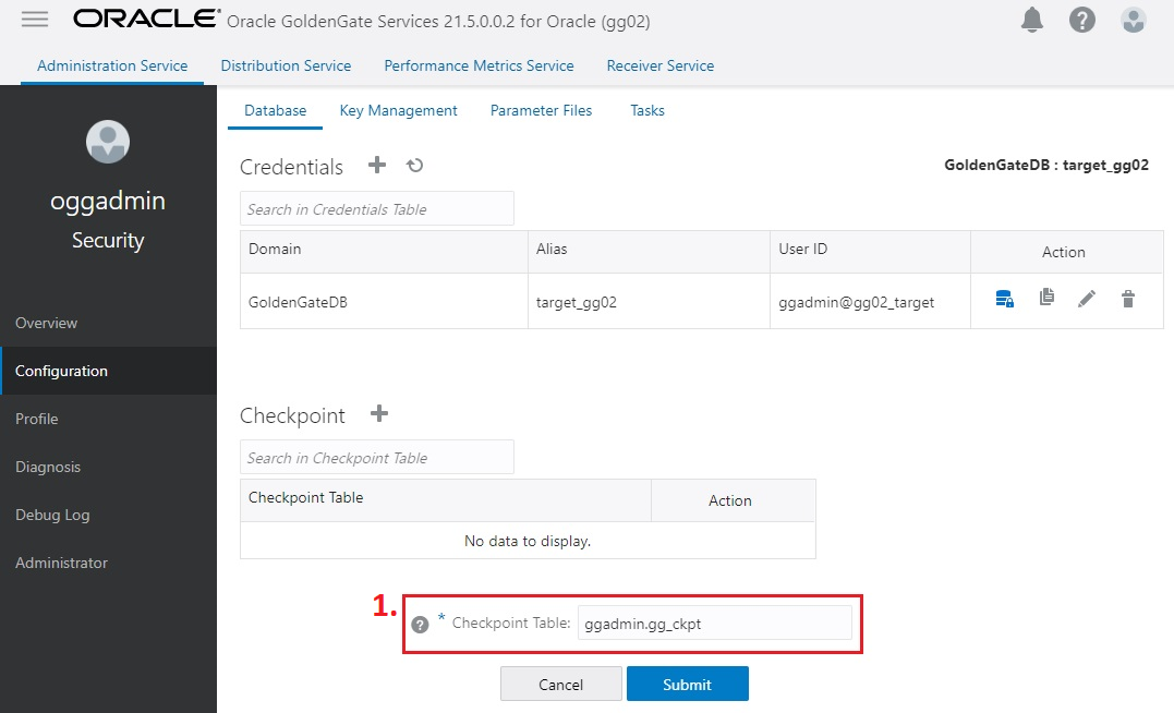 Creating the checkpoint table for Replicat processes