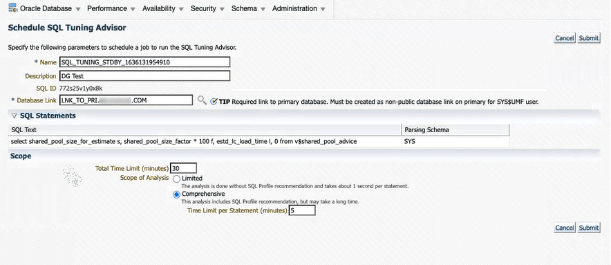 Description of sql_advisor_from_standbyem.png follows
