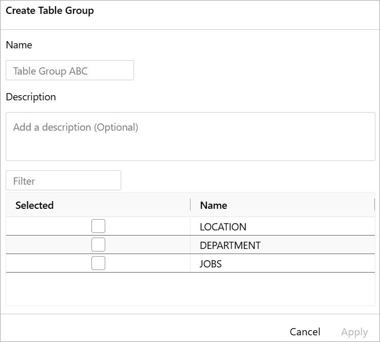 Create a table group Create a table group