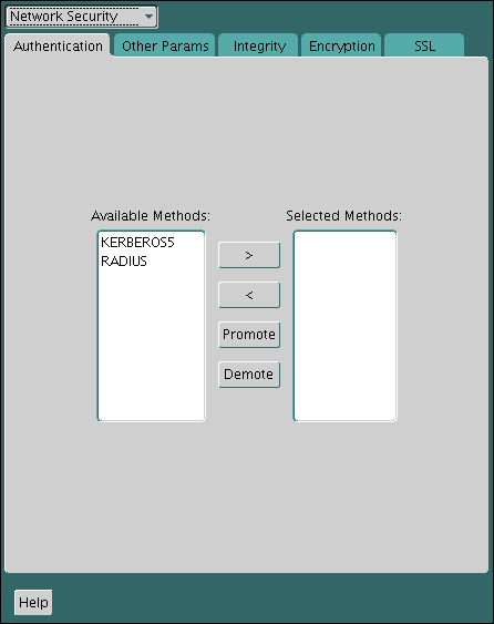 Network Security Authentication Tab