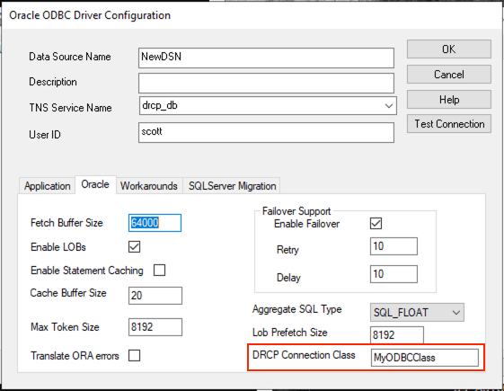 Oracle ODBC Driver Configuration - DRCP Connection Class