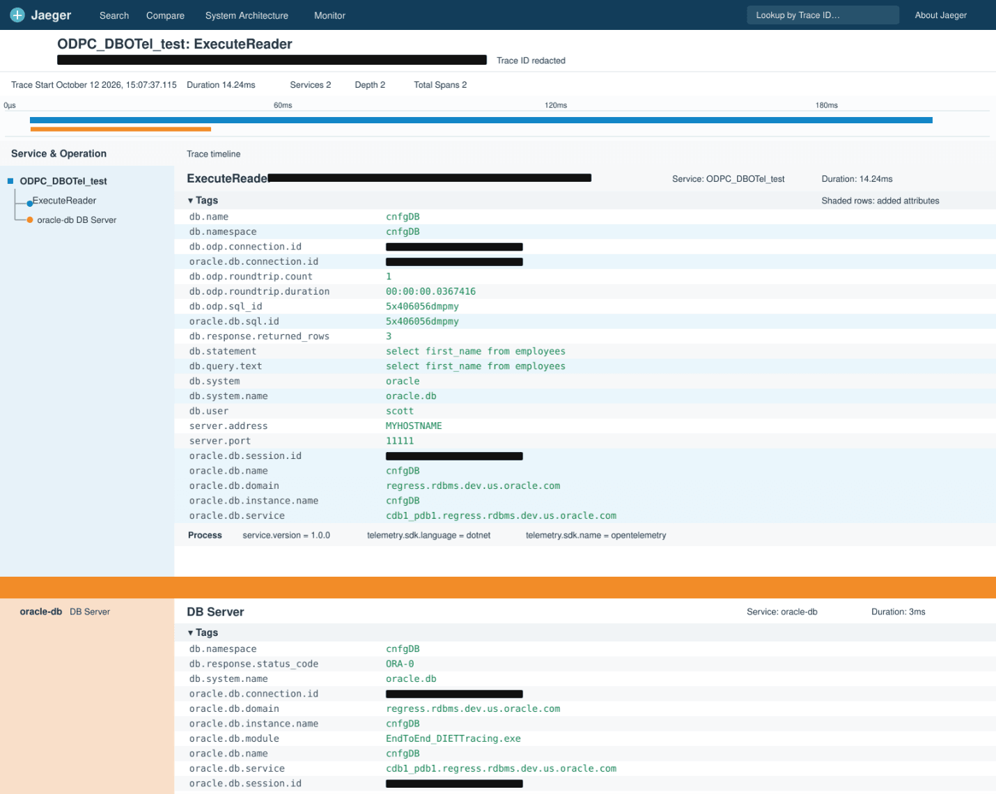 Screenshot of OpenTelemetry trace