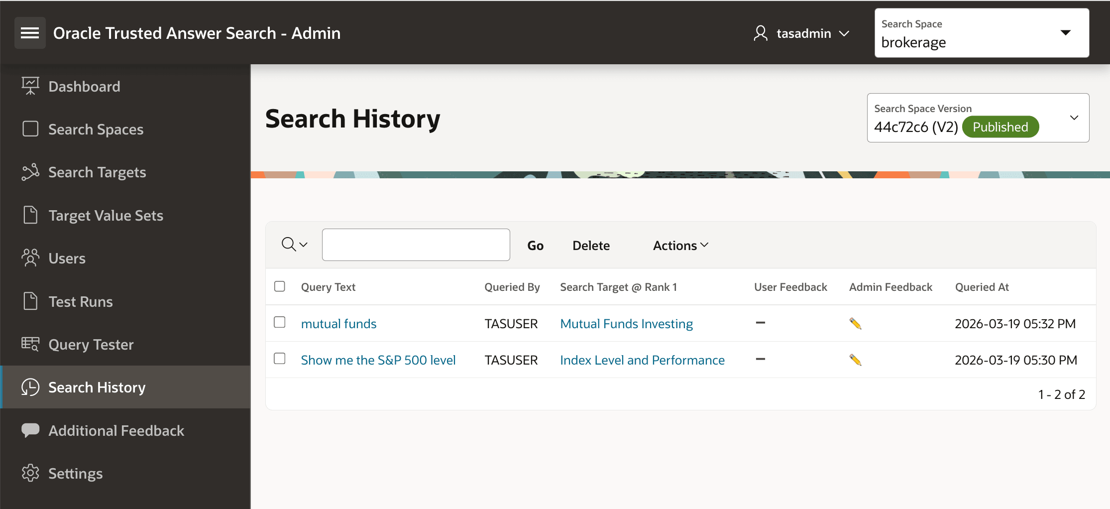 Search History filtered to the mutual funds query