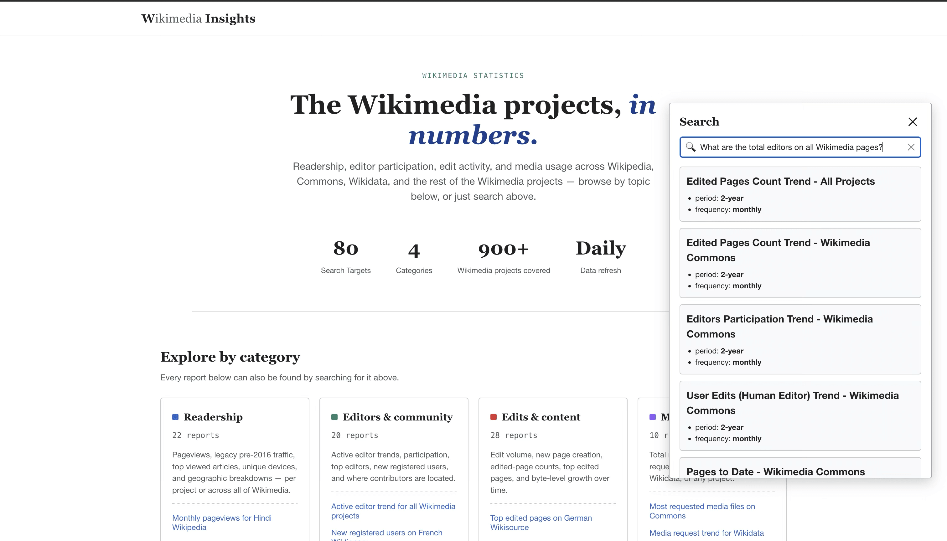 Search Icon panel opened with Wikimedia search results
