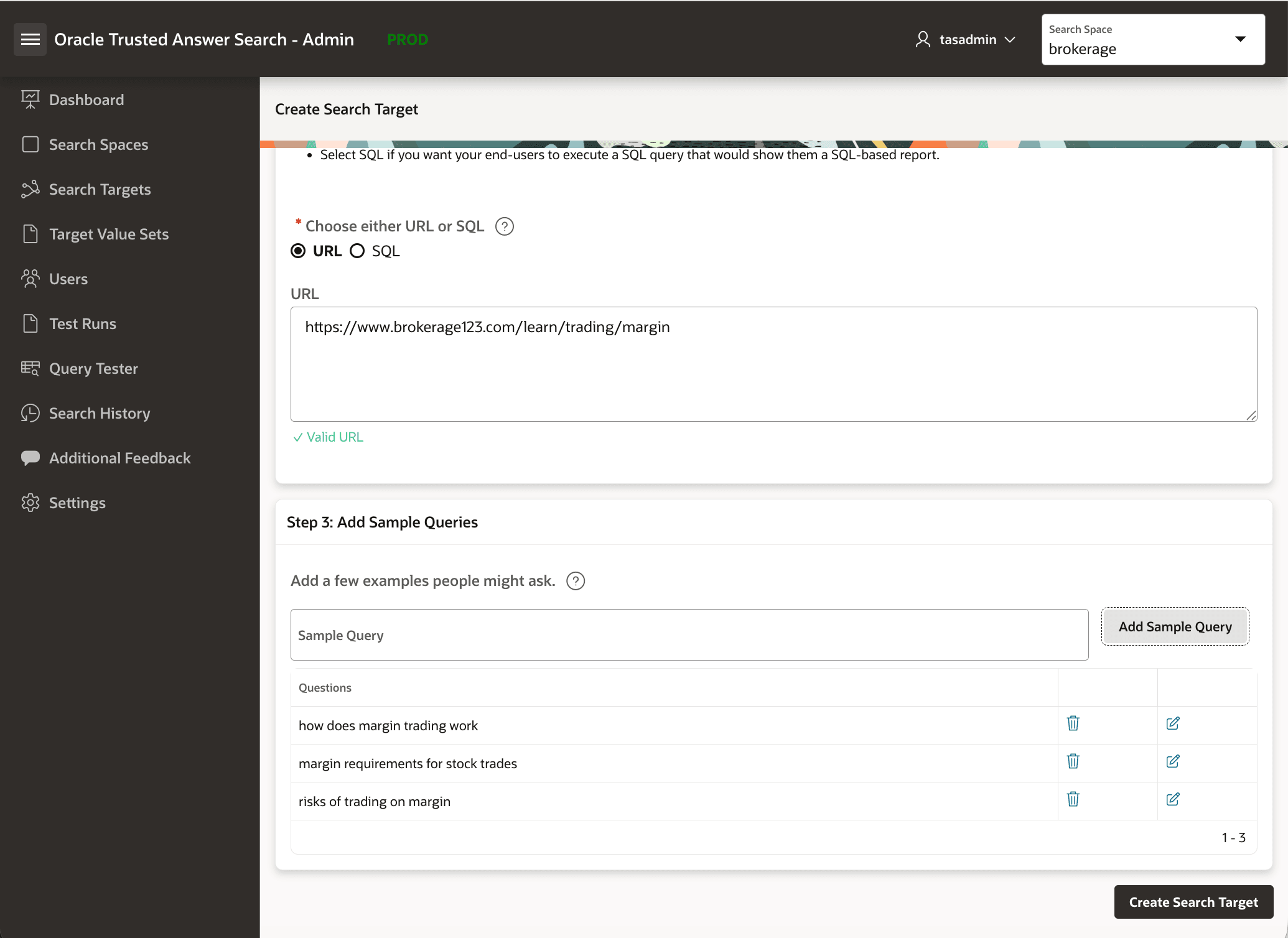 Sample queries added to the new search target