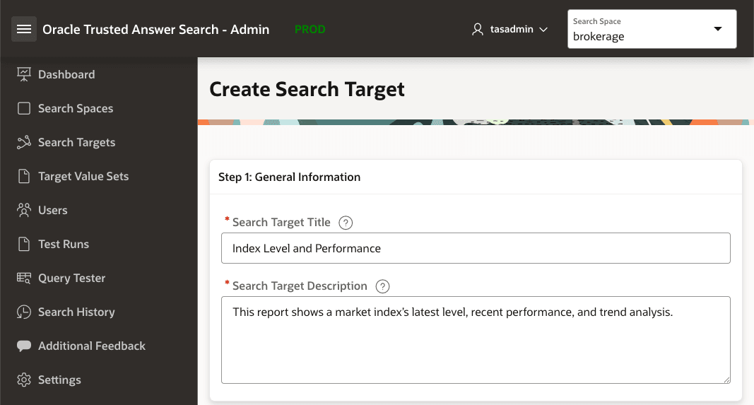 Create Target page before adding target inputs