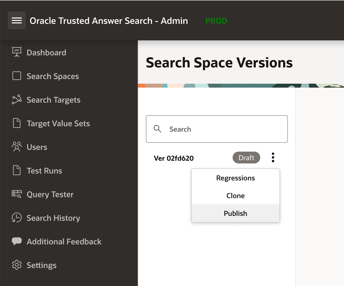 Publish dialog for the brokerage search space version
