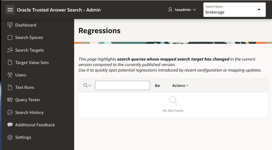 Regressions screen launched from the draft version action menu