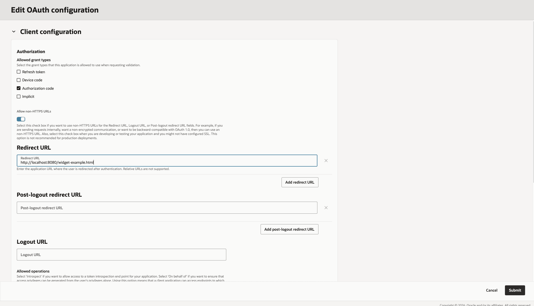 Configure Authorization code and the localhost redirect URL Configure Authorization code and the localhost redirect URL