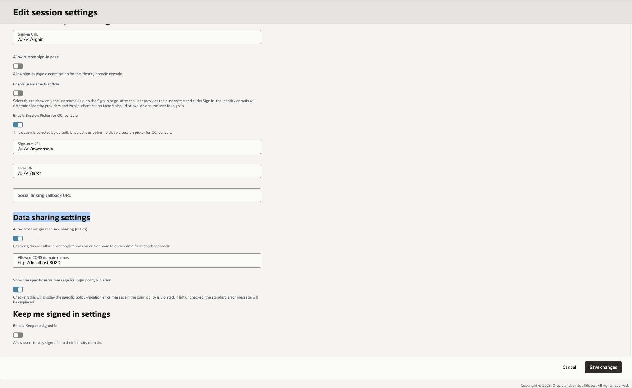Allow the localhost origin in OCI IAM CORS settings Allow the localhost origin in OCI IAM CORS settings