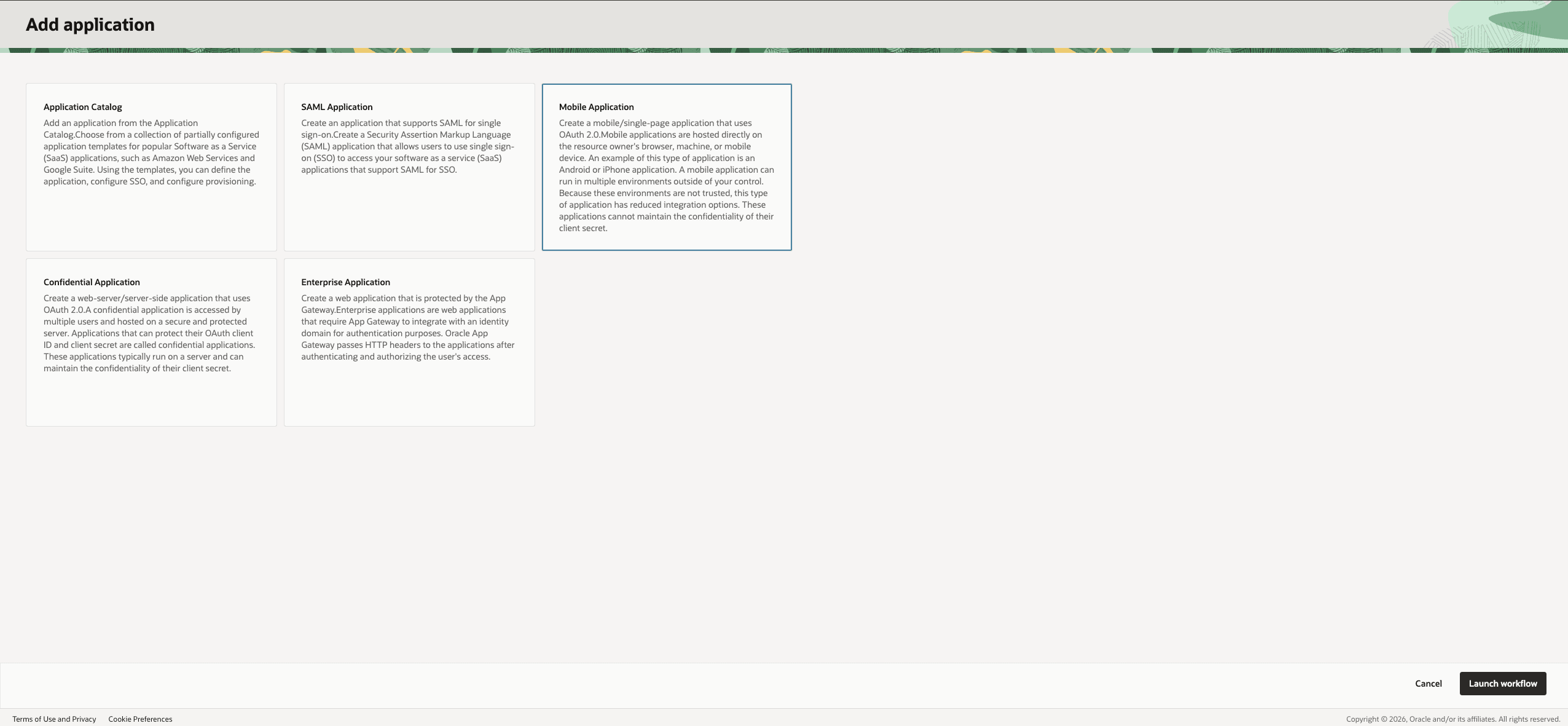 Select Mobile Application for the browser client Select Mobile Application for the browser client