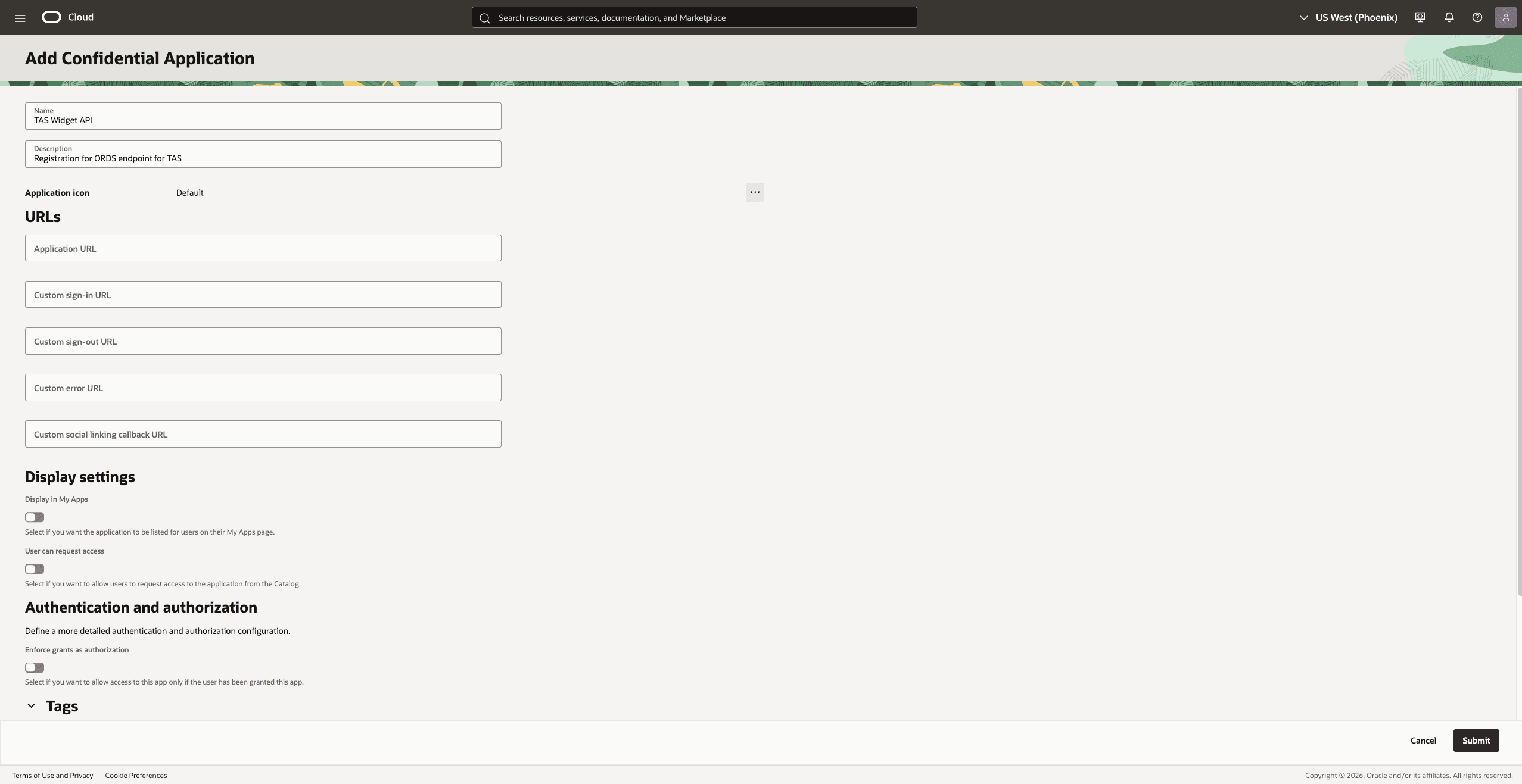 Enter the TAS Widget API name and description Enter the TAS Widget API name and description